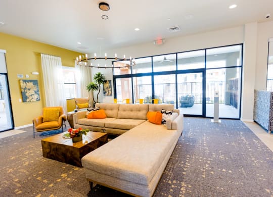 a living room with a couch and a coffee table