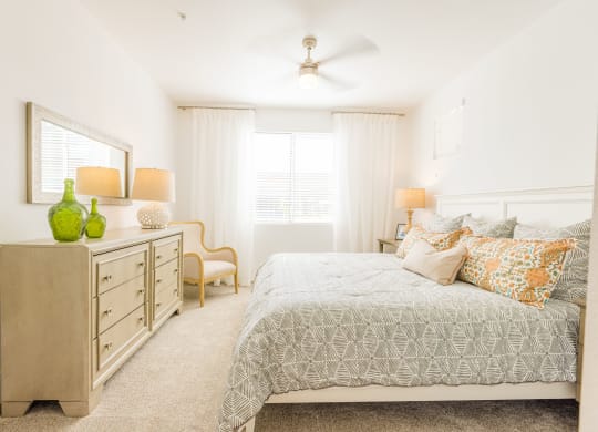a bedroom with a bed and a dresser
