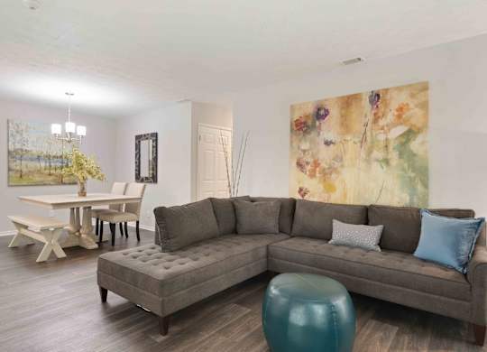 Glen Lake Apartments in Atlanta, GA 30328 photo of a living room with view of dining room