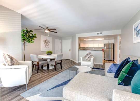 Apartments in San Clemente, CA - Modern Living With Stylish Decor, Hardwood Flooring and Opens to Dining Room with Kitchen