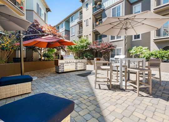 grilling area has covered tables