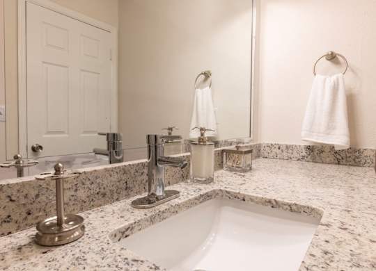 Pet-Friendly Apartments in Alpharetta, GA – Webb Bridge Crossing – bathroom with a sink and a mirror