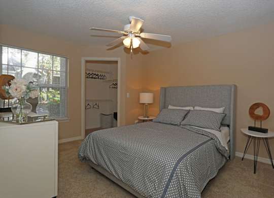 Stonegate Apartments in Palm Harbor, FL photo of Large Closets, Bedroom with ceiling fan