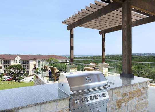 poolside pavilion with natural gas lined grills