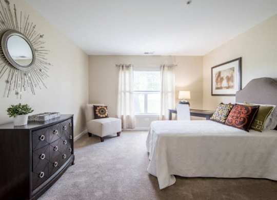 a bedroom with a bed and a dresser