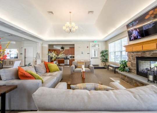 a living room filled with furniture and a fire place