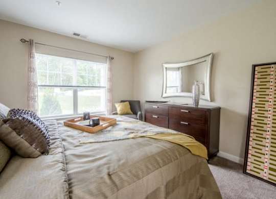 a bedroom with a bed and a dresser
