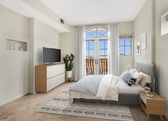 Bedroom with balcony (virtually staged) at Kalorama Park, Washington, DC 20009