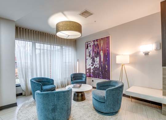 Seating area in the lobby of 2255 Wisconsin Avenue Apartments in the Glover Park neighborhood of NW, Washington DC 20007