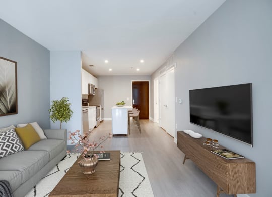 One-bedroom living and dining (virtually staged) at 2255 Wisconsin, Washington, DC