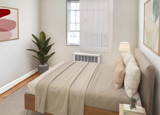 Apartment bedroom (virtually staged) at Mason Hall in Alexandria, VA 22314