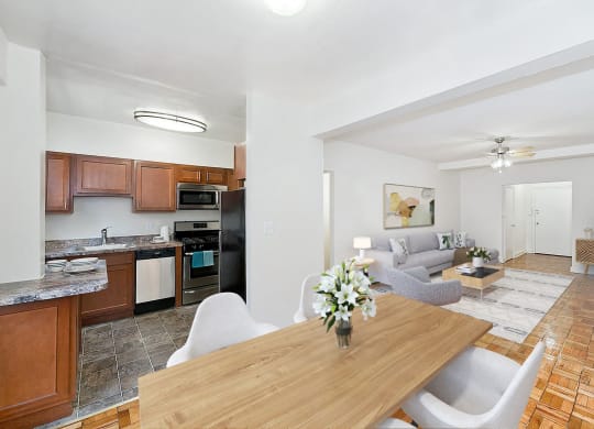 Living and kitchen (virtually staged) at Connecticut Gardens, Washington