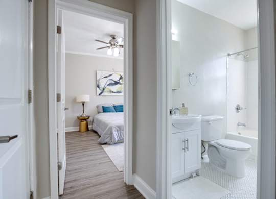 Kew Gardens One Bedroom Apartment Bedroom and Bathroom