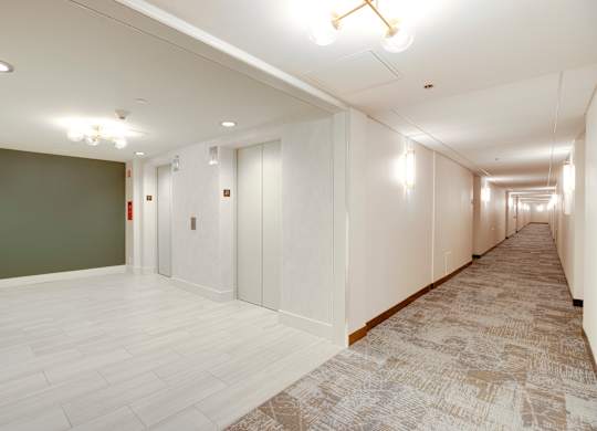 Newly renovated corridors at Lenox Club in the National Landing neighborhood of Arlington, VA 22202