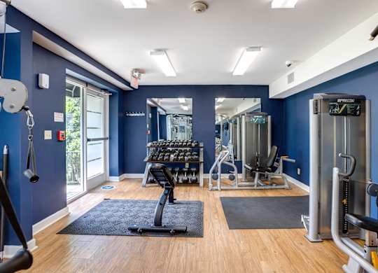 a gym with strength equipment at Park Crest Apartments, District of Columbia 20007