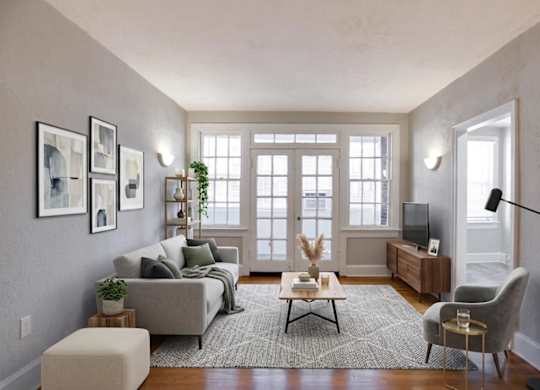 Living room with sunroom at The Paramount Apartments in the Petworth neighborhood in Washington, DC 20011