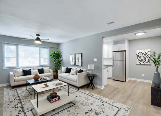 Living room (virtually staged) at The Livingston Apartments at 5437 Connecticut Avenue, NW 20015