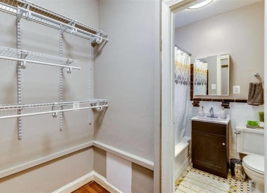 Large walk-in closet and bathroom at The York and Potomac Park, Washington, DC