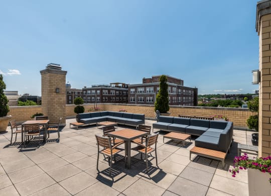 Rooftop deck with seating and lounge area at Kalorama Park, Washington, DC 20009