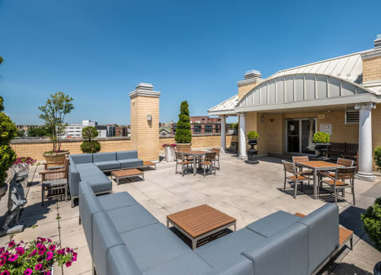 Rooftop deck with seating and lounge area at Kalorama Park, Washington, DC 20009
