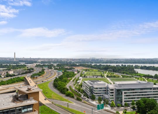 Rooftop view of DC and Arlington at Lenox Club, National Landing, Arlington, Virginia