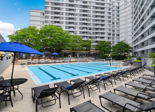 Pool with lounge seating  at Lenox Park, Silver Spring, 20910