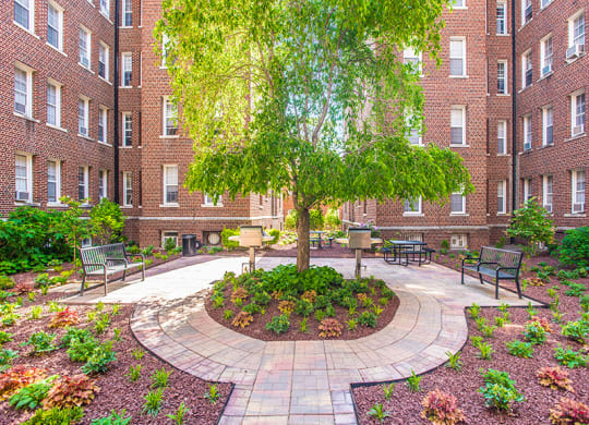 Courtyard with grilling area at Highview and Castle Manor, Washington