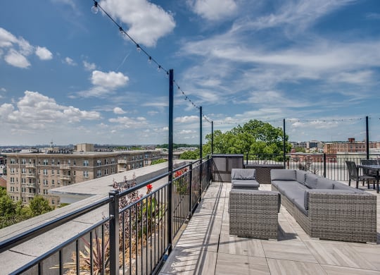 Rooftop deck with seating and lounge area at Highview and Castle Manor, Washington, DC, 20009