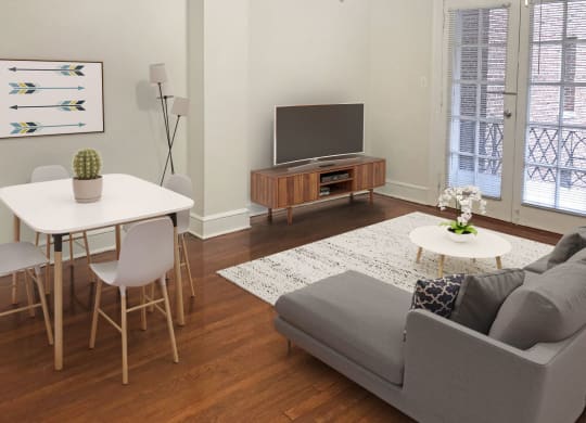 One-bedroom apartment living area (virtually staged) at Highview and Castle Manor, Washington, DC
