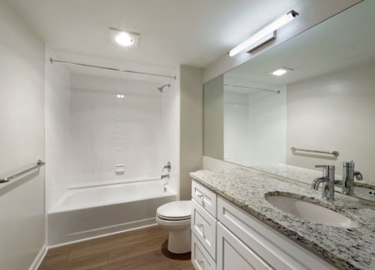 Renovated bathroom with granite countertops at Lenox Club, National Landing, Arlington, 22202