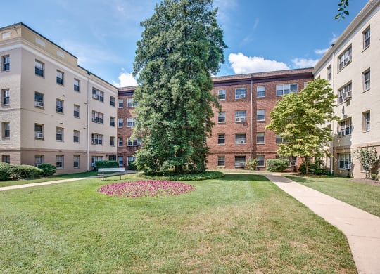 Building exterior and walkway at Mason Hall in Alexandria, VA 22314