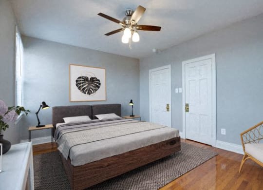One-bedroom bedroom (virtually staged) at The Melwood, Washington