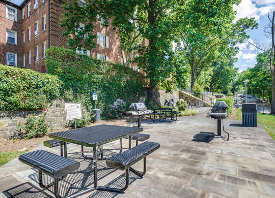 Courtyard with grills at Park Crest Apartments, Washington, DC