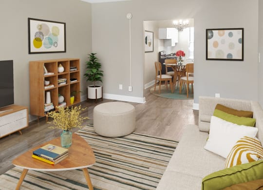 Living and dining (virtually staged) at Park Crest Apartments, Washington, DC