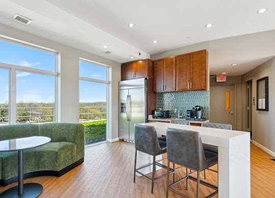 Resident lounge with kitchen at 1600 Pennsylvania Avenue SE, Washington