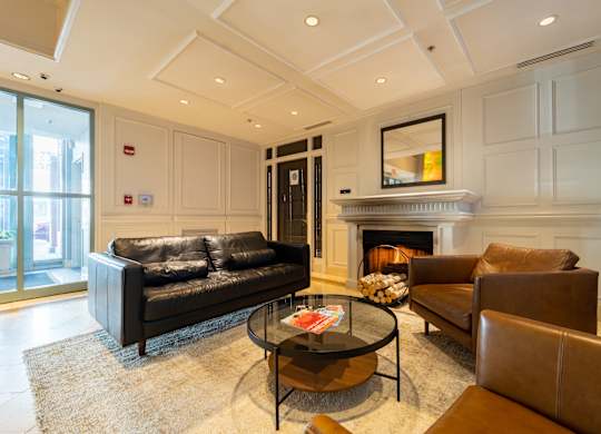 Lobby with fireplace at West End Residences, Washington, 20037