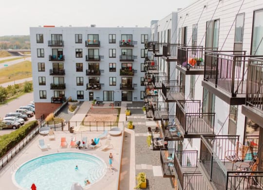 Aerial View Of Pool at Hello Apartments, Minnesota
