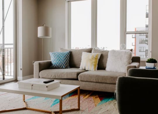 Modern Living Room at Hello Apartments, Minneapolis, MN, 55427