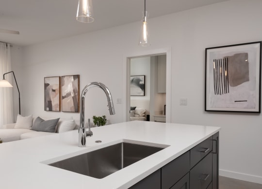 a clean kitchen with a sink and a counter top
