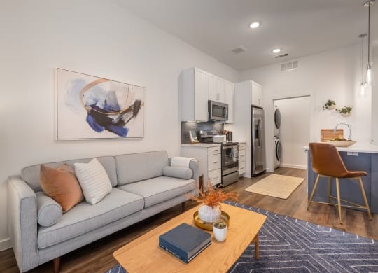 a living room with a couch and a coffee table