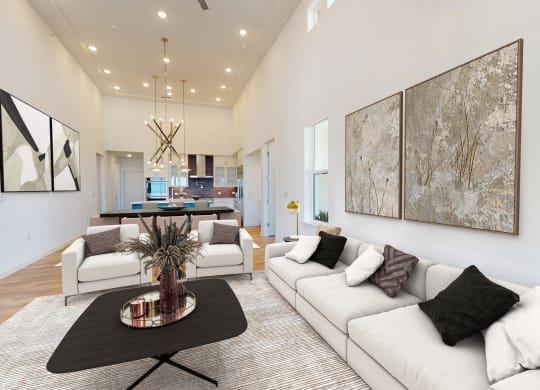 a living room with couches and a table
