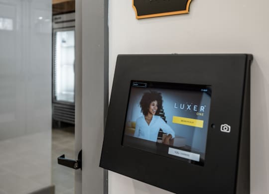 a screen in a door with a woman on it