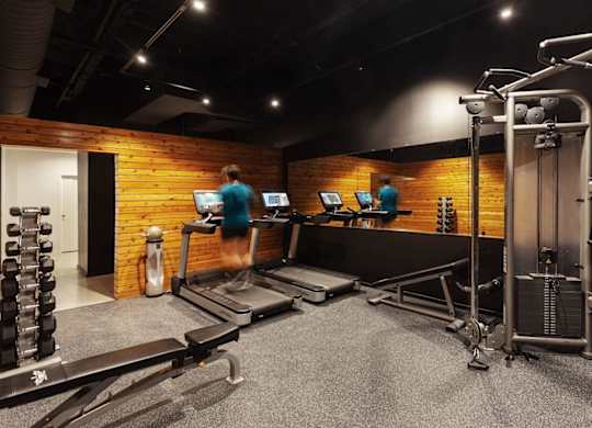 Fitness center with cardio and strength equipment at THE'68 Apartments, Texas, 78205
