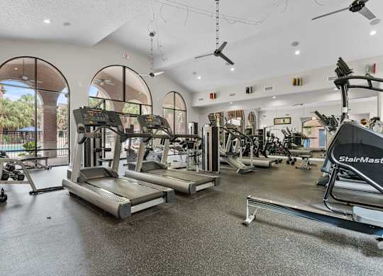 Fitness with cardio equipment and strength training machines at Melia Medical Center Apartments, Houston, TX