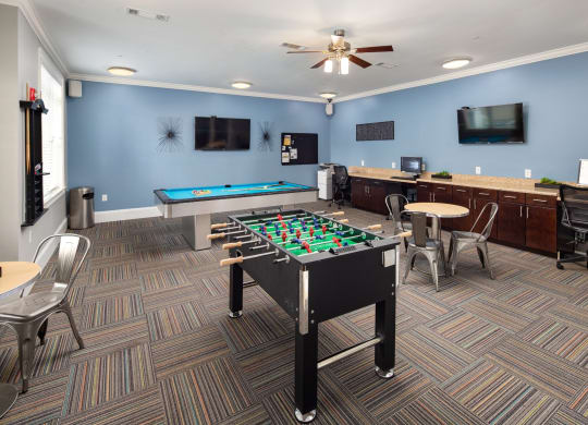 Game Room with Foosball and Billiards at Abberly Crossing Apartment Homes by HHHunt, Ladson, SC, 29456