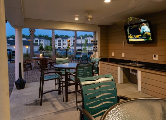 Picnic Grilling Area with TV at Abberly Crossing Apartment Homes by HHHunt, Ladson, 29456