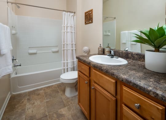 Bathroom with Bathtub at Abberly Crossing Apartment Homes by HHHunt, Ladson, SC