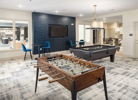Game Room With Billiards at Abberly Solaire Apartment Homes, Garner, NC