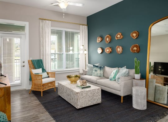 Living Room With Expansive Window at Abberly Solaire Apartment Homes, Garner, 27529