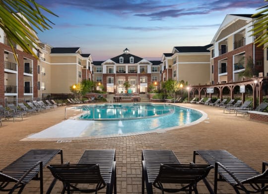 Blue Cool Swimming Pool at Abberly Village Apartment Homes by HHHunt, South Carolina